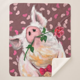 Funny Sherpa Blanket with Gentleman Pig