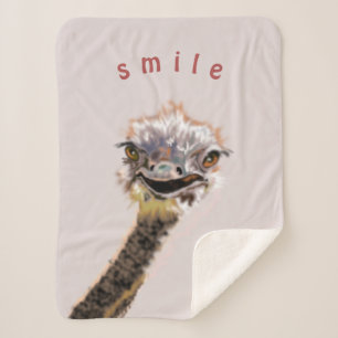 Funny Sherpa Blanket with Playful Happy Ostrich