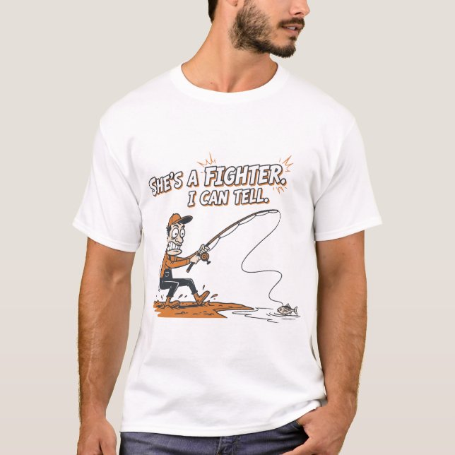 Funny Shes A Fighter Tiny Fish Fishing  T-Shirt (Front)