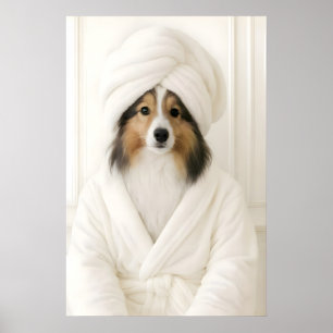 Funny Shetland Sheepdog Bathroom Print, Sheltie In Poster