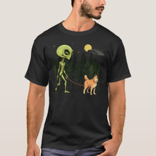 Funny Shiba INu Alien Walking UFO Pet Dog Mom Dad T-Shirt