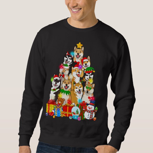 Funny Shiba Inu Christmas Tree Lights Puppy Dog Lo Sweatshirt (Front)
