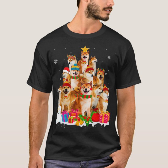 Funny Shiba Inu Christmas Tree Pet Dog Lover Gift  T-Shirt (Front)