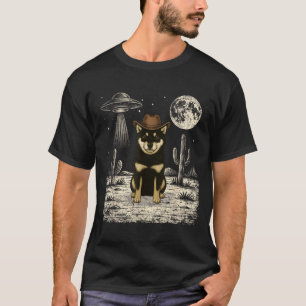 Funny Shiba Inu Cowboy Western Dog Ufo T-Shirt