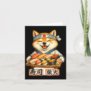 Funny shiba inu dog eating sushi japanese food card