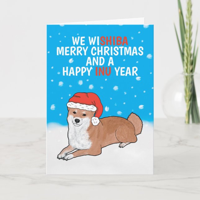Funny Shiba Inu Dog Pun Merry Christmas  Holiday Card (Front)