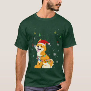 Funny Shiba Inu Dog Santa Hat Christmas Lights Cut T-Shirt