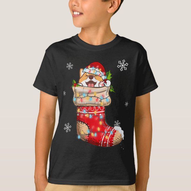 Funny Shiba Inu In Socks Christmas Dog Lovers Xmas T-Shirt (Front)