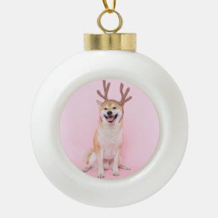 funny shiba inu wearing christmas deer costume ceramic ball christmas ornament