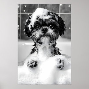 Funny Shih Tzu Bubble Bath Photograph, Dog Poster