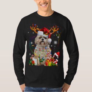 Funny Shih Tzu Christmas Reindeer Christmas Lights T-Shirt