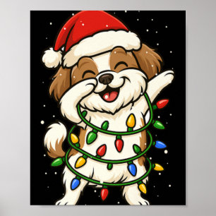 Funny Shih Tzu Dabbing Christmas Lights Xmas Mom D Poster