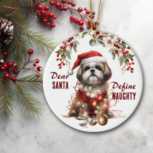 Funny Shih Tzu Define Naughty Christmas Ceramic Ornament