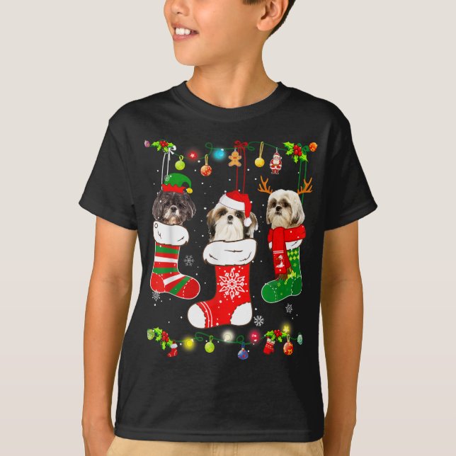 Funny Shih Tzu Dog Christmas Lights Puppy Dog Love T-Shirt (Front)