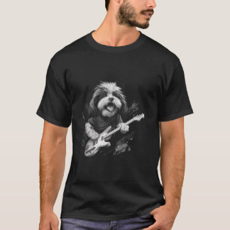 Funny Shih Tzu Dog Playing Guitar Rock Long Sleeve T-Shirt