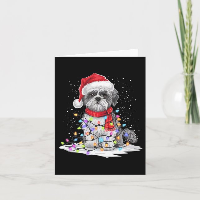 Funny Shih Tzu Dog Tree Christmas Lights Xmas 1  Card (Front)