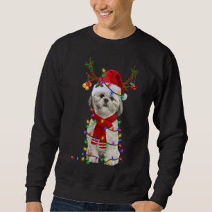 Funny Shih Tzu Dog Tree Christmas Lights Xmas Paja Sweatshirt