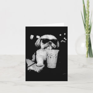 Funny shih tzu drinking iced coffee dog lovers card