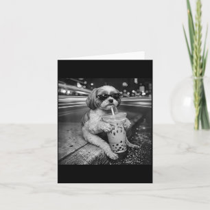 Funny Shih Tzu Drinking Iced Coffee Dog Lovers Card