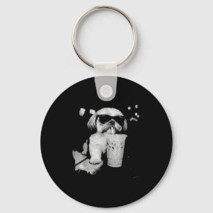 Funny shih tzu drinking iced coffee dog lovers key ring