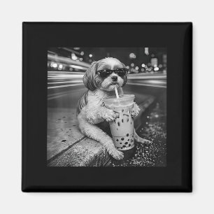 Funny shih tzu drinking iced coffee dog lovers magnet