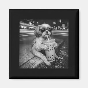 Funny Shih Tzu Drinking Iced Coffee Dog Lovers Magnet