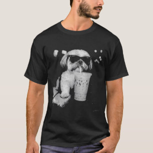 Funny Shih Tzu Drinking Iced Coffee Dog Lovers T-Shirt