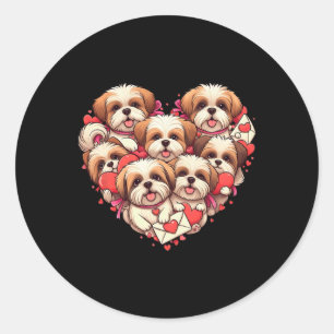 Funny Shih Tzu Heart Valentine Shih Tzu Womens Men Classic Round Sticker