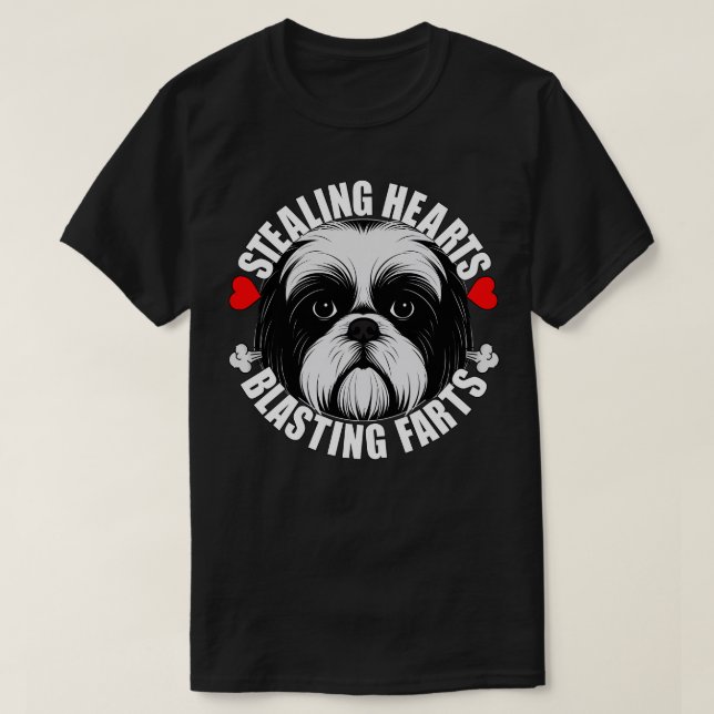 Funny Shih Tzu Stealing Hearts Blasting Farts Dog  T-Shirt (Design Front)