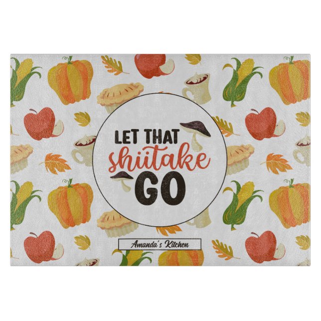 Funny Shiitake Mushroom Thanksgiving Food Pattern Cutting Board (Front)