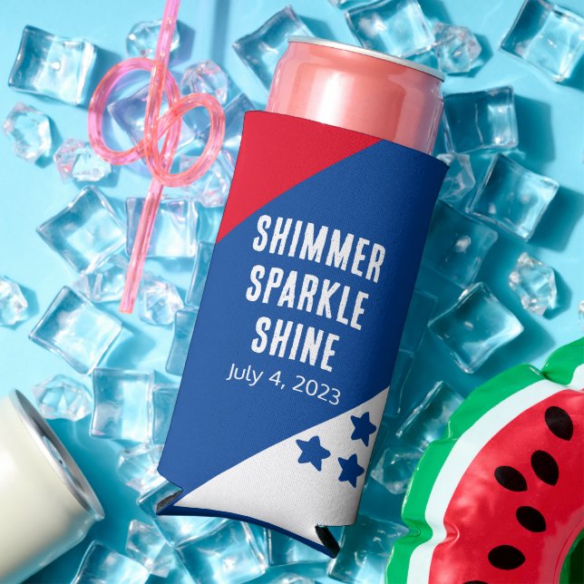 Funny "Shimmer Sparkle Shine" July 4th American Seltzer Can Cooler (In Situ Summer)