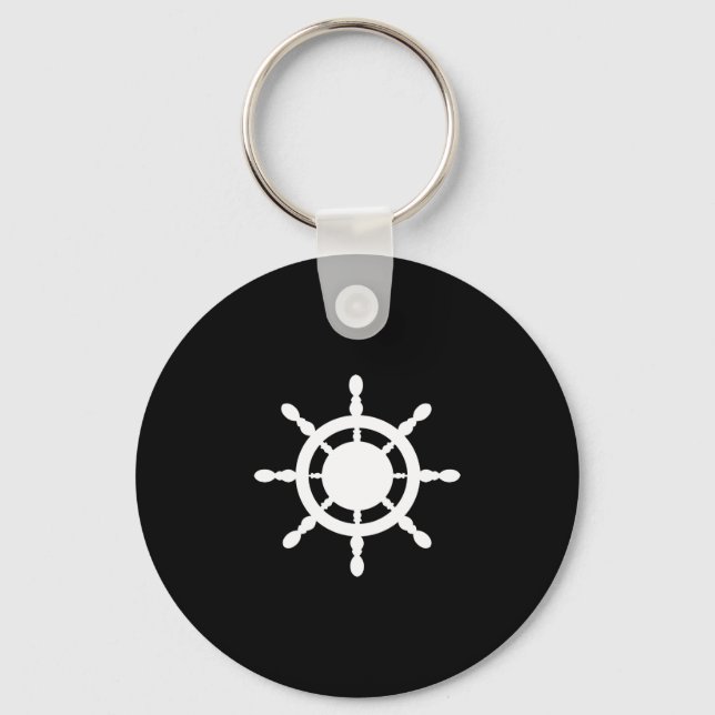Funny ship wheel steering captains sailing boating key ring (Front)