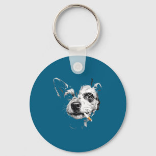 Funny Shirt Old Jazz Dog Smoking Cigarette Key Ring
