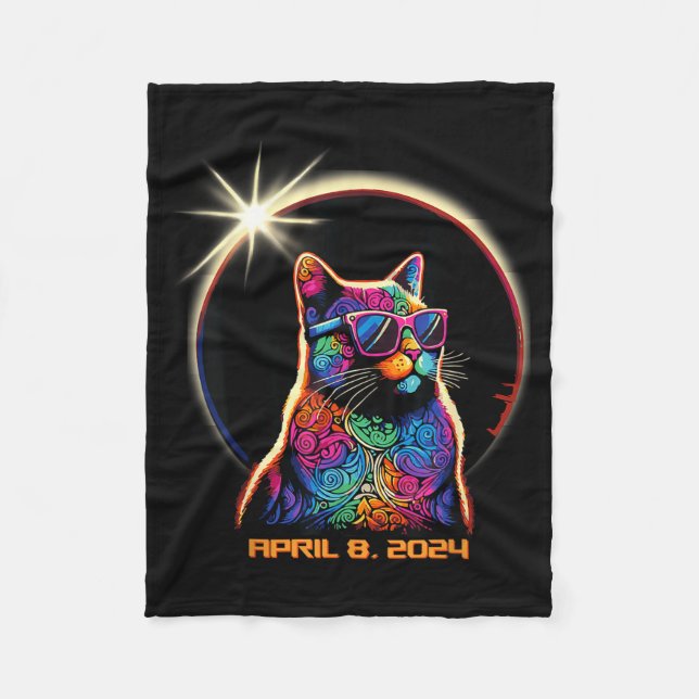 Funny Shirt Solar Eclipse Cat Solar Eclipse Fleece Blanket (Front)