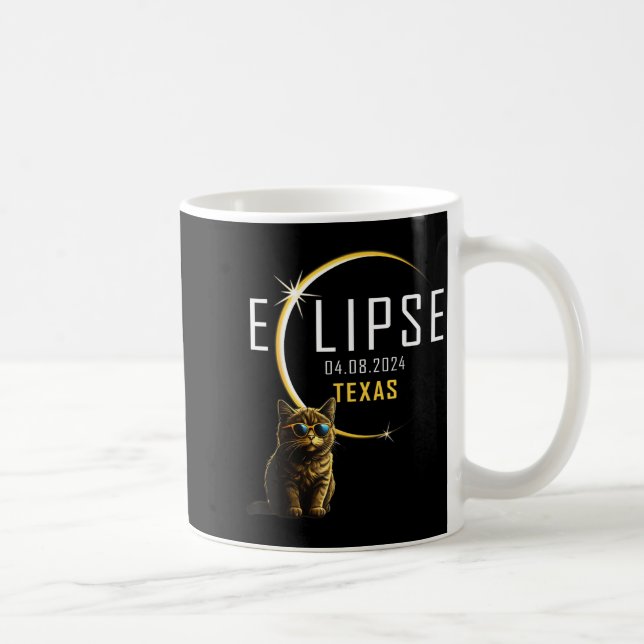 Funny Shirt Texas Total Solar Eclipse Cat Coffee Mug (Right)