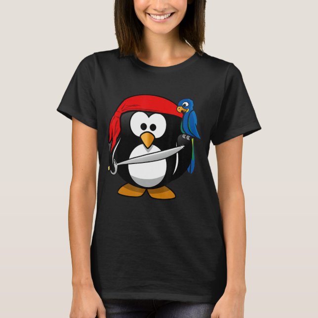 Funny Shirt with Pirate Penguin Animal Comic Carto (Front)