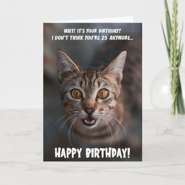 Funny Shocked Cat Birthday Greeting Card  (Front)