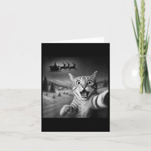 Funny Shocked Cat Selfie Santa Sleigh Christmas Ni Card