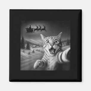 Funny Shocked Cat Selfie Santa Sleigh Christmas Ni Magnet
