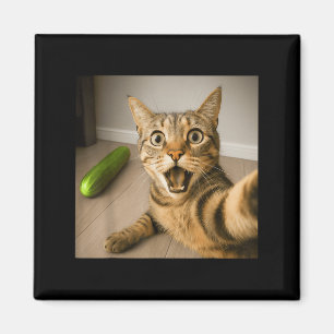 Funny Shocked Cat Selfie With Cucumber Meme Design Magnet