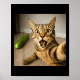 Funny Shocked Cat Selfie With Cucumber Meme Design Poster