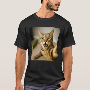 Funny Shocked Cat Selfie with Cucumber Meme Design T-Shirt