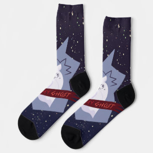Funny Shocked Ghost Cartoon Crew Socks