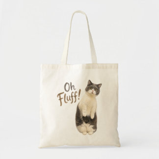 Funny Shocked Grey and White Cat Design Tote Bag
