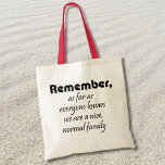 Funny shopping tote reusable bags family gifts<br><div class="desc">Funny shopping tote reusable bags family gifts. Add a family photo to the back for a cute and fun personalised gift idea. Remember, as far as everyone knows we are a nice, normal family humourous quote. Black and white typography design by Wisecrack gifts. Give them the gift of laughter every...</div>