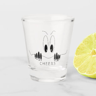 Funny Shot Glass Curious Eyes and Text Cheers