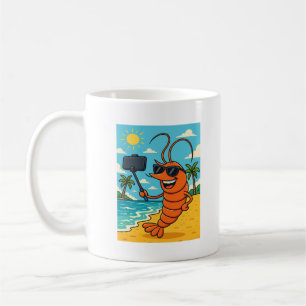 Funny Shrimp Beach Selfie – Summer Shrimp Lover Coffee Mug