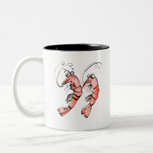 Funny Shrimps, 'shrimply the best' pink shrimp Art Two-Tone Coffee Mug