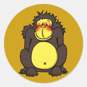 Funny shy gorilla classic round sticker