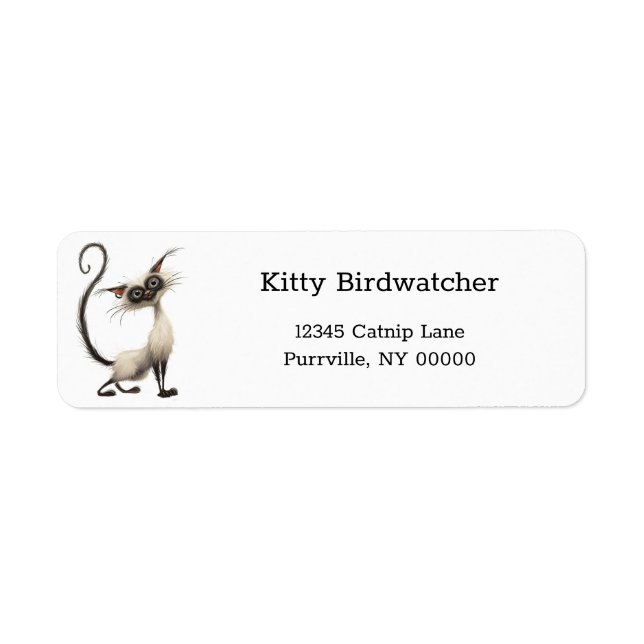 Funny Siamese Cartoon Cat  Return Address Label (Front)